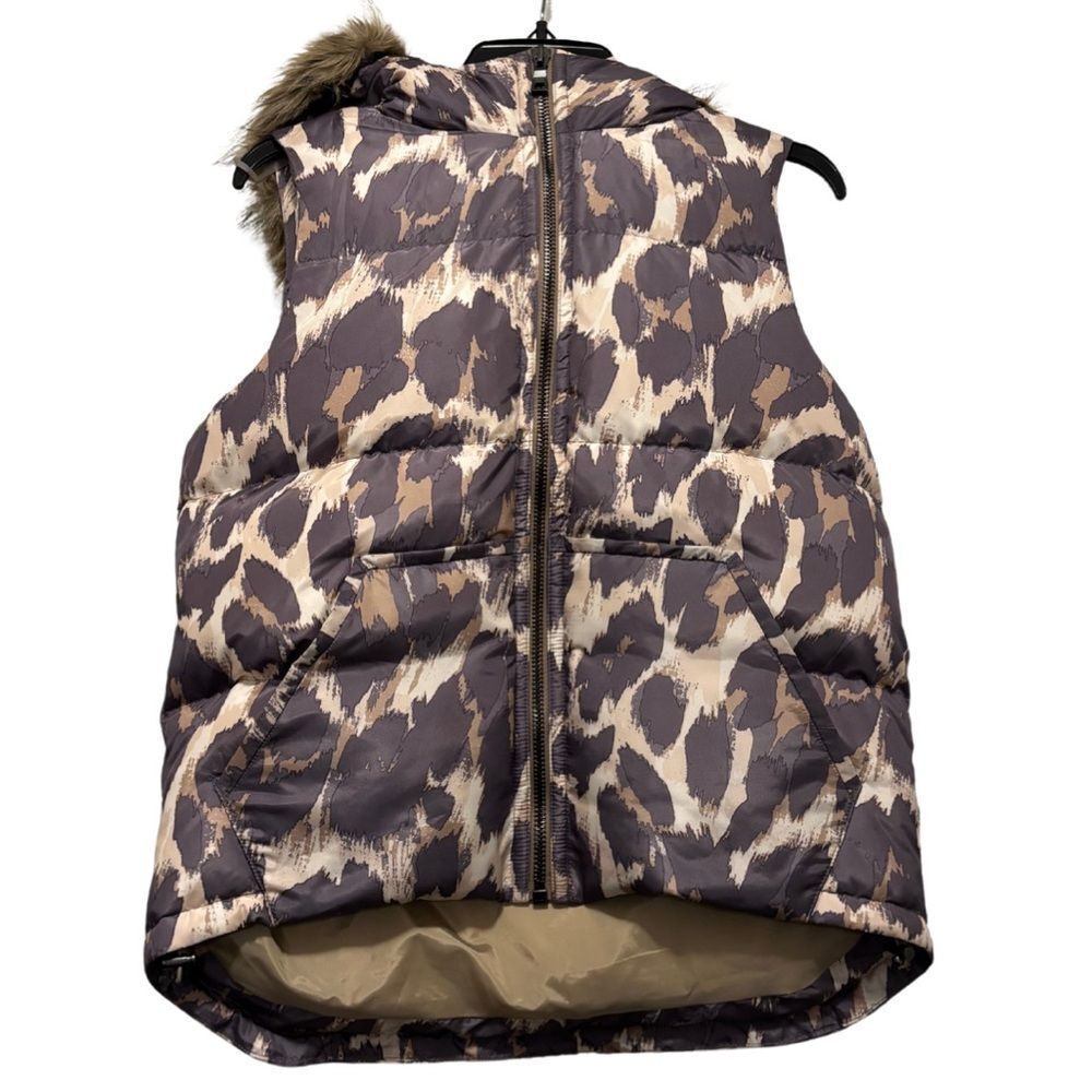 NWOT Coach Hooded Animal Print Down Puffer Vest with Removable Faux Fur - Picture 2 of 5
